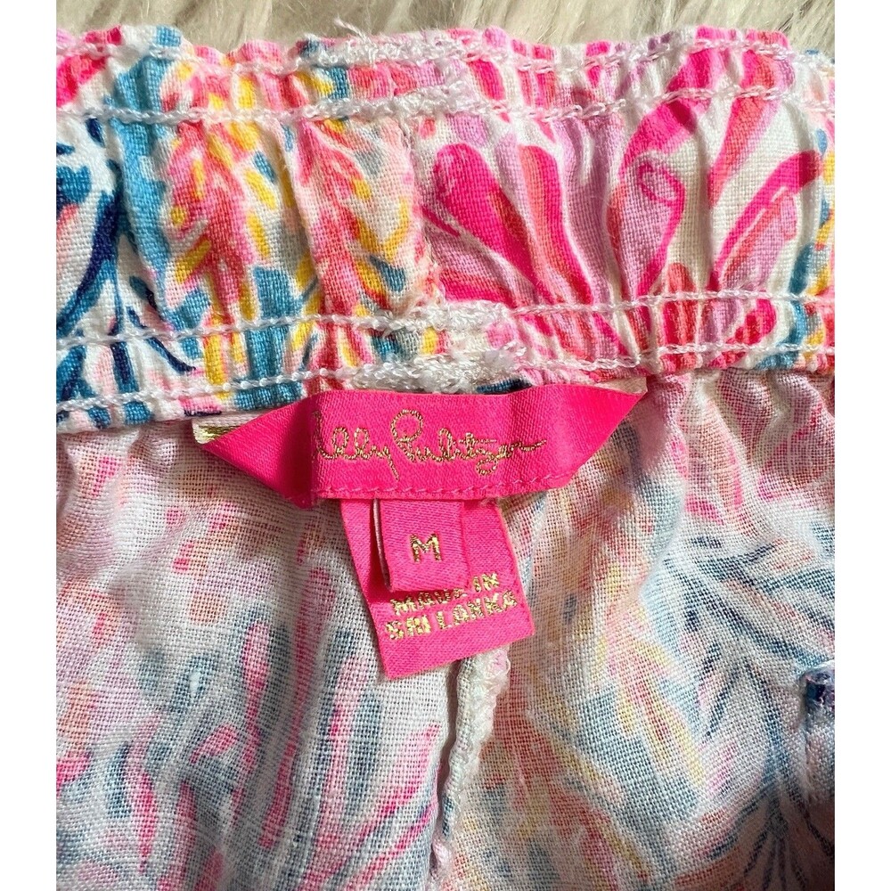 Lilly Pulitzer Taron 100% Linen Pants M Coastal Coral Print Drawstring Pull On - Picture 5 of 15